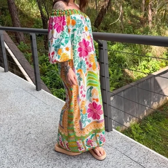 FARM Rio Floral Summer Oasis One-Shoulder Long Dress - Picture 3 of 8